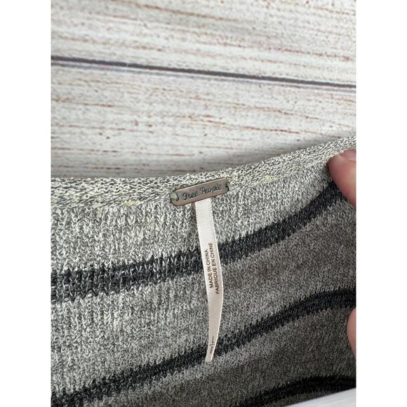 Free People Striped Split Hem Tunic Sweater Womens Large Gray Black Knit - Picture 8 of 12